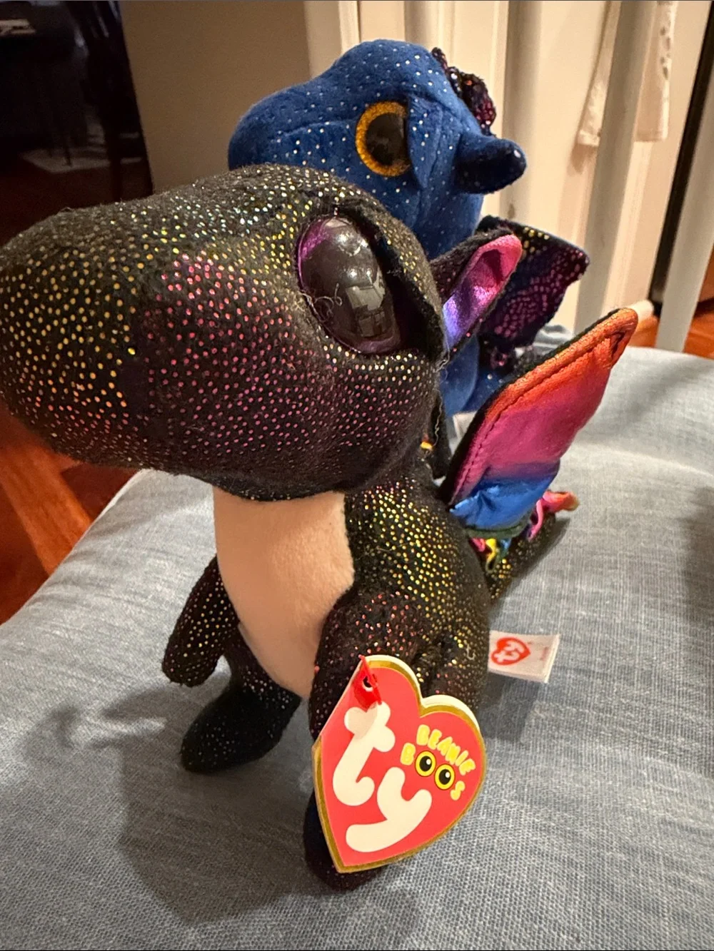 (3 )Ty Yellow Chick and Blue Sparkle Dragon Plush Duo